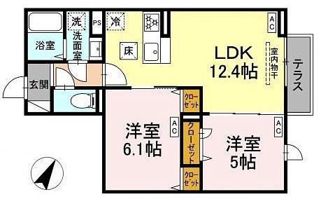 CELESTIA白鷺 2(2LDK/1階)の間取り写真