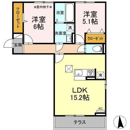 D-ROOM KANON II(2LDK/1階)の間取り写真