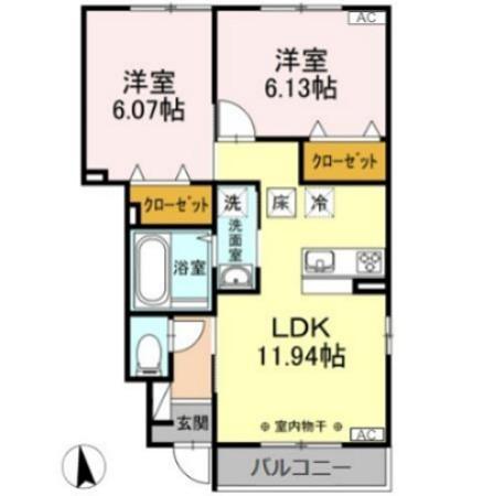 サニーウェル(2LDK/1階)の間取り写真