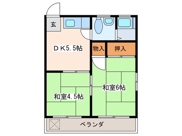 第三御殿山荘(2DK/2階)の間取り写真