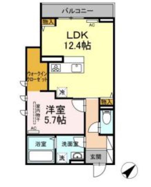 ＪＲ山陽本線 倉敷駅 徒歩6分 3階建 築5年(1LDK/2階)の間取り写真
