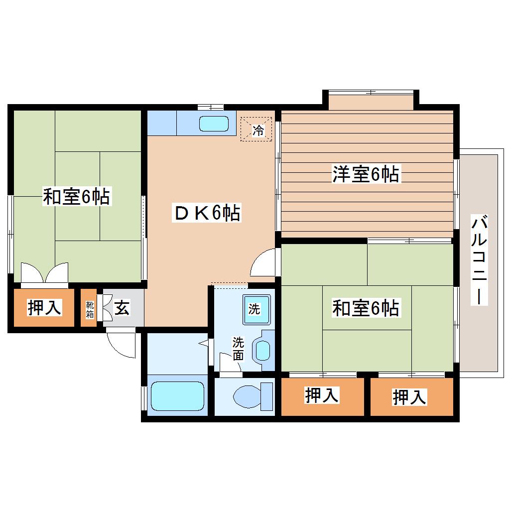セジュール・S・COURT(3DK/2階)の間取り写真