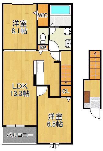 ボヌール金木犀 II(2LDK/2階)の間取り写真