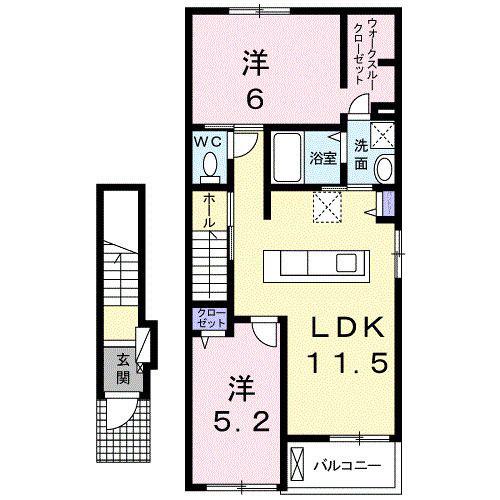ビオーレ御幸(2LDK/2階)の間取り写真