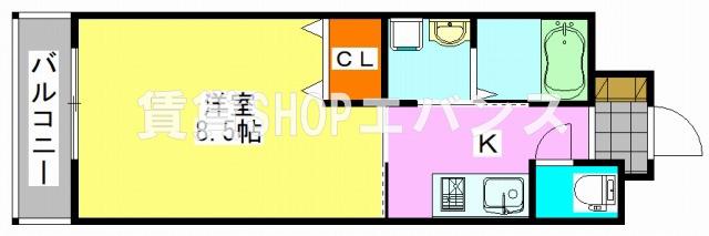 ソラナ宮本(1K/2階)の間取り写真