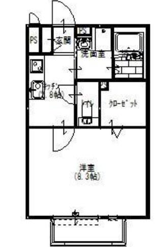 西谷第5ハイツ 2番館(1K/1階)の間取り写真