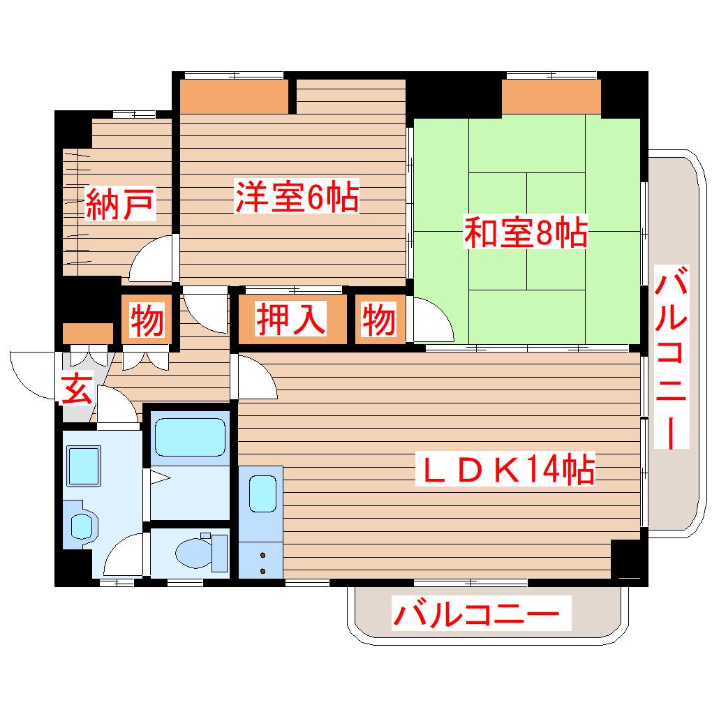 レジデンス河原町(2LDK/3階)の間取り写真