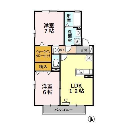 セジュール直江 D(2LDK/2階)の間取り写真