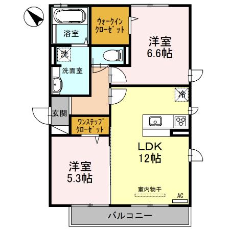 サニーヒルズ 泉大津 B棟(2LDK/2階)の間取り写真