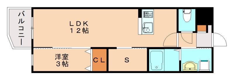CUBE SUCRE志免別府(1LDK/2階)の間取り写真