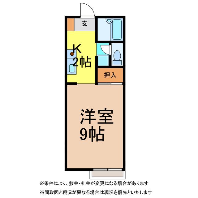 フォブール喜多川 A棟B棟(1K/2階)の間取り写真