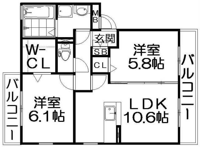 GREEN VALLEY 香里ヶ丘 B棟(2LDK/2階)の間取り写真