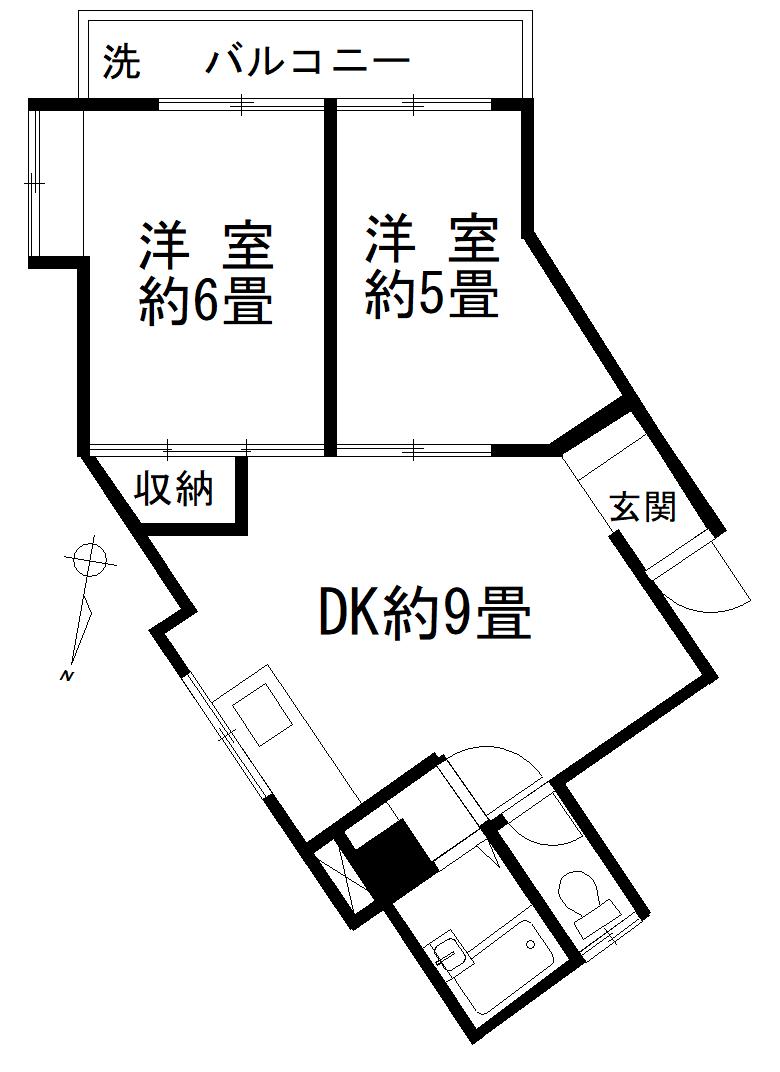 ハイツ田村館(2DK/4階)の間取り写真