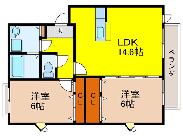 ツインコートA(2LDK/2階)の間取り写真