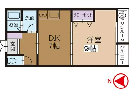 サーティーハイツ(1DK/2階)の間取り写真