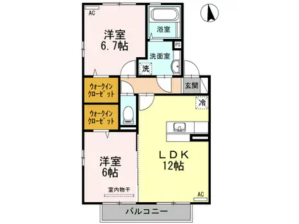 ルームケースリー(2LDK/2階)の間取り写真