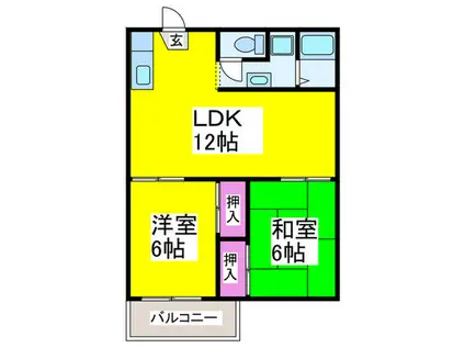 ハイム上野芝II2棟(2LDK/2階)の間取り写真