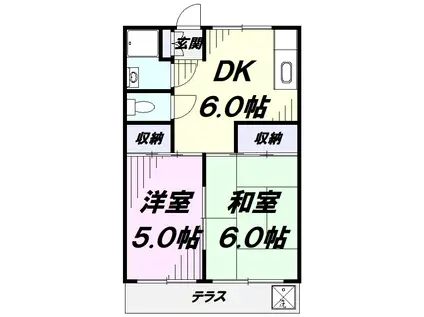 コーポクリハラ(2DK/1階)の間取り写真