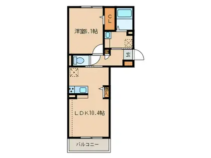 D-ROOM百年橋通(1LDK/2階)の間取り写真