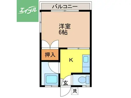 カリーナ立岩二番館(1K/2階)の間取り写真