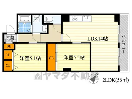 パームハイツ豊中(2LDK/2階)の間取り写真