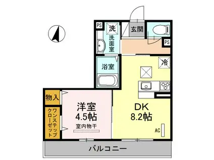 プリムヴェール 弐十壱番館(1LDK/1階)の間取り写真