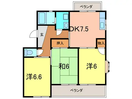 ヴェルドミール江坂 B棟(3DK/2階)の間取り写真