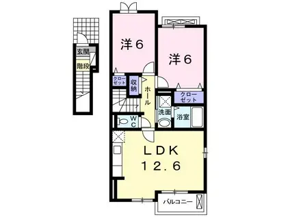 ソヴール 佑(2LDK/2階)の間取り写真