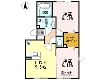 メゾンベルシア I棟(2LDK/1階)の間取り写真