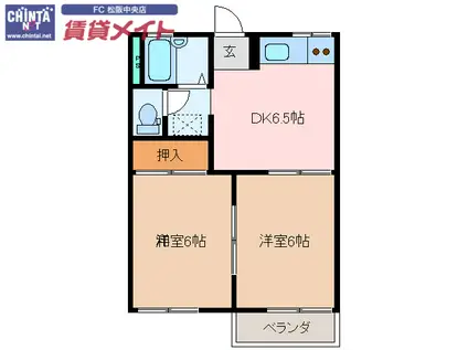 リバーストーン(2DK/2階)の間取り写真