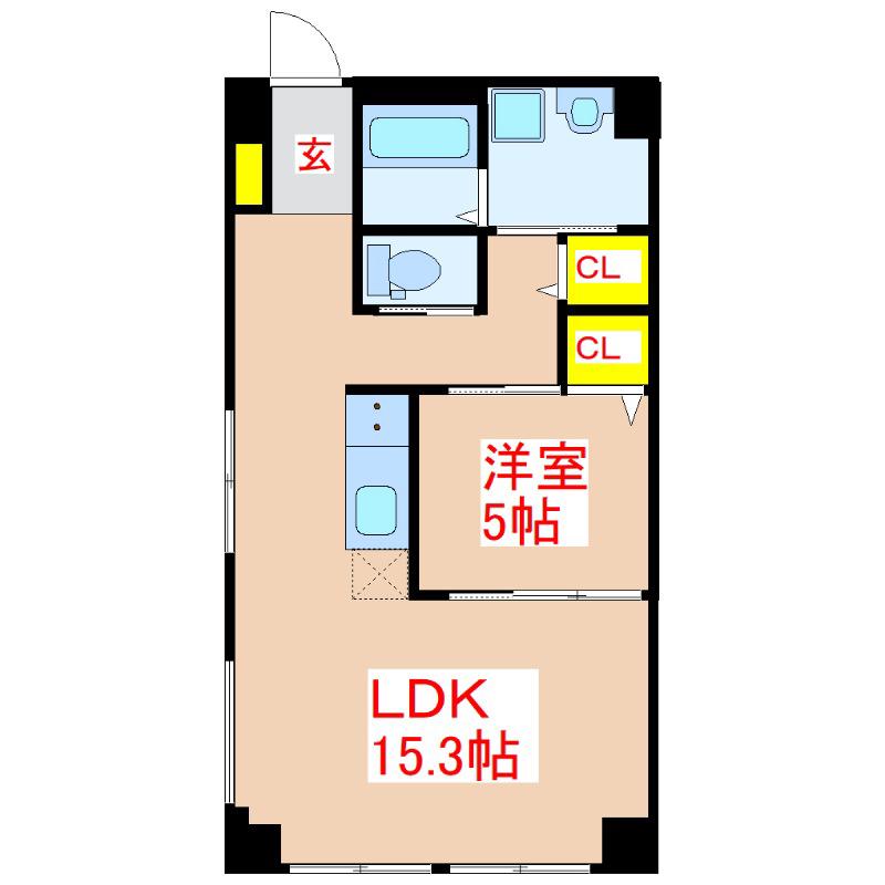 角玉会館 本館(1LDK/4階)の間取り写真
