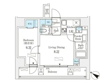 フィシオ飯田橋(1LDK/4階)の間取り写真