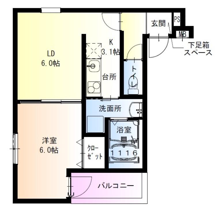 フジパレス弥刀Ⅰ番館(1LDK/2階)の間取り写真