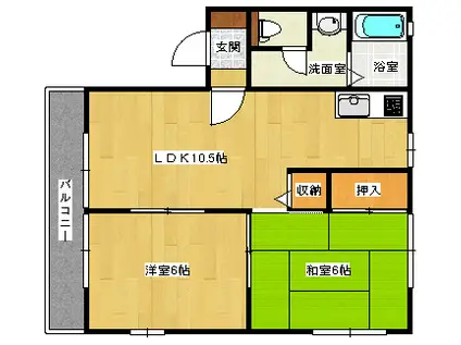 グランドハイツII(2LDK/2階)の間取り写真