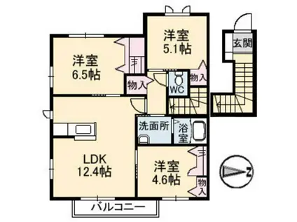 ニューヴァレイ船越 A棟(3LDK/2階)の間取り写真