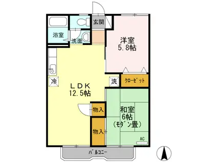 パレーシャル板谷A棟(2LDK/2階)の間取り写真