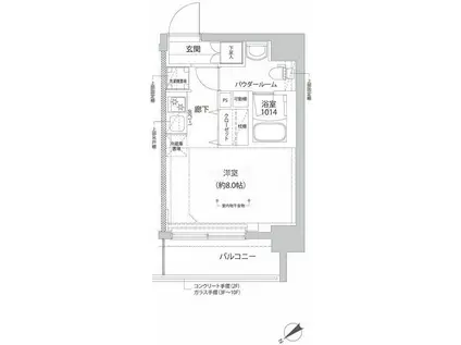 リルシアヨコハマタンマチ(ワンルーム/10階)の間取り写真