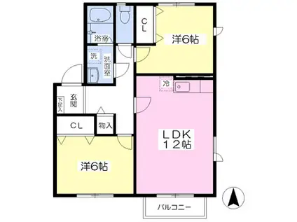 ガーデンプレイスE棟(2LDK/2階)の間取り写真