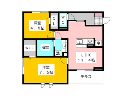 DALLE DE VERRE(2LDK/2階)の間取り写真