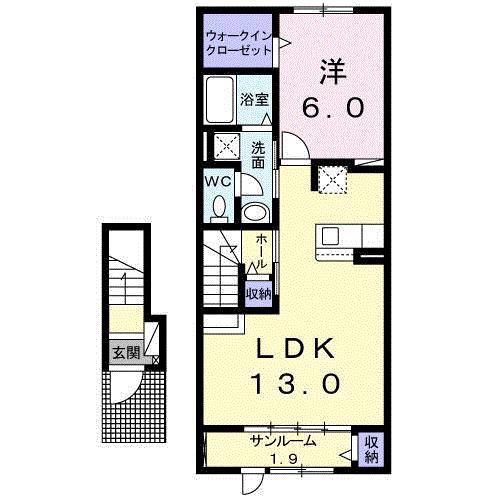 ブライトレジデンスD(1LDK/2階)の間取り写真