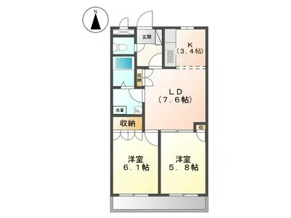 パラシオン旭B(2LDK/2階)の間取り写真