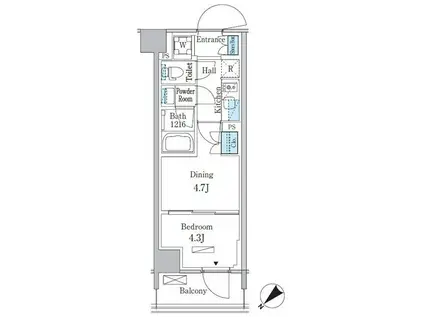 パークアクシス品川南大井パークフロント(1DK/2階)の間取り写真