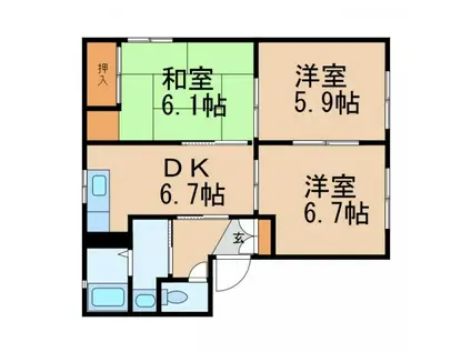 シャーメゾンくすの木(3DK/1階)の間取り写真