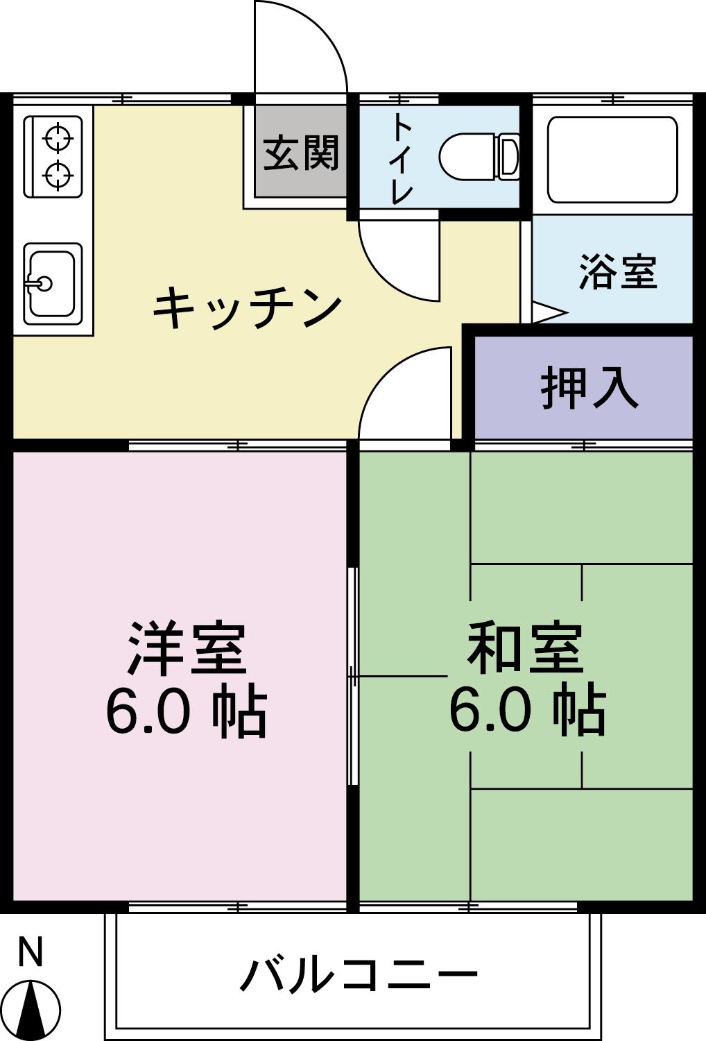 寿ハイム(2DK/2階)の間取り写真
