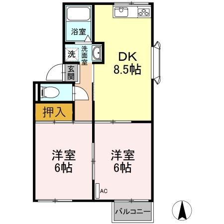 シャンポール喜多(2DK/1階)の間取り写真