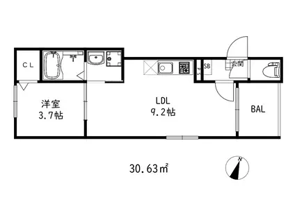 ル・シエル湊川公園(1LDK/2階)の間取り写真