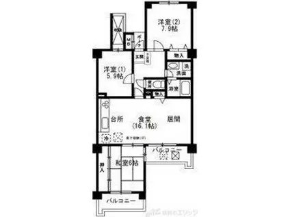 アーバンパーク緑地公園(3LDK/4階)の間取り写真
