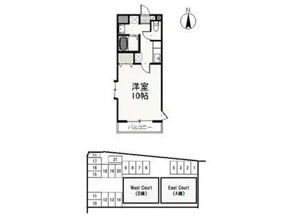 イースト COURT(1K/4階)の間取り写真