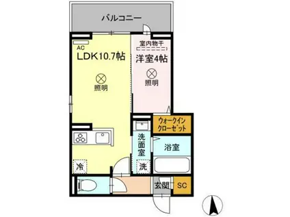 D-ROOM大元駅前(1LDK/3階)の間取り写真