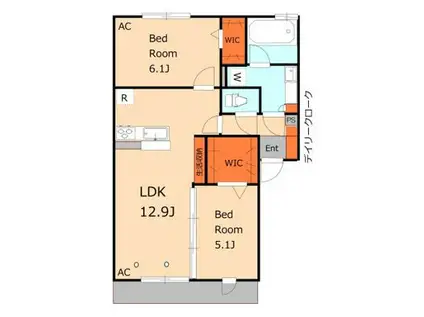 ボワ・ヴェール(2LDK/1階)の間取り写真